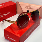 Wood-Tone Rimless Round Sunglasses