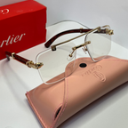 Wood-Tone Rimless Square Sunglasses – Clear Lens