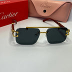 Wood-Tone Rimless Square Sunglasses – Burgundy Tint