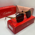 Wood-Tone Rimless Square Sunglasses – Burgundy Tint