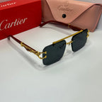 Wood-Tone Rimless Square Sunglasses – Burgundy Tint