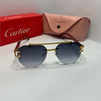 Wood-Tone Rimless Round Sunglasses