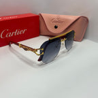 Wood-Tone Rimless Round Sunglasses